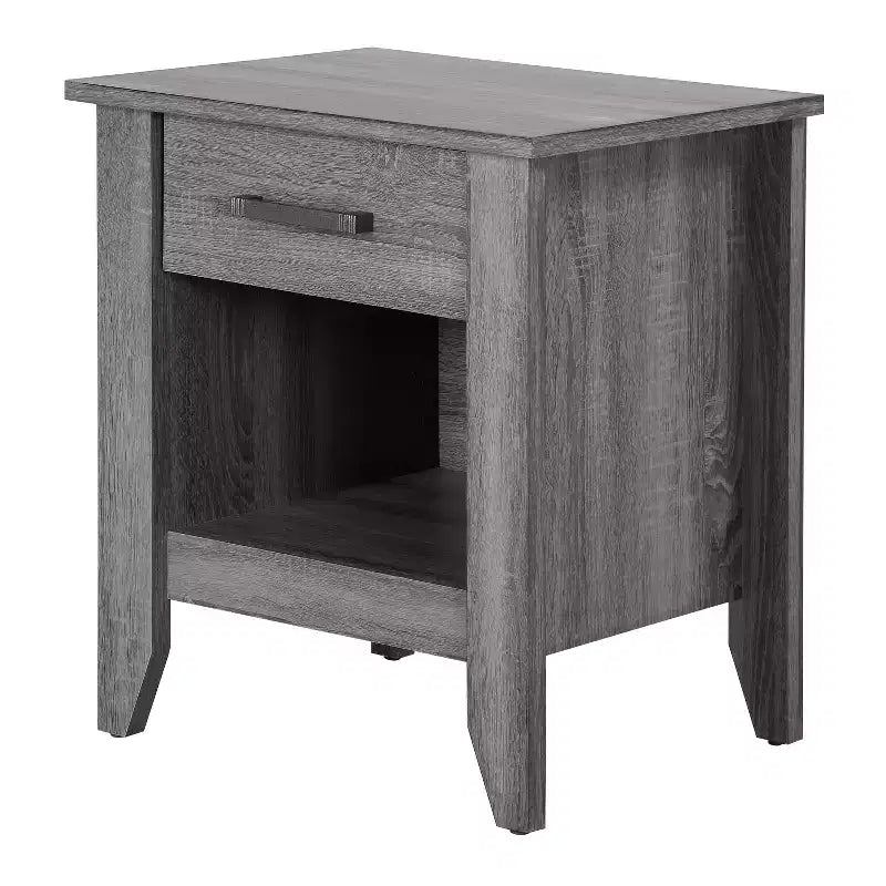 Table de chevet grise 24x21x18 Table de nuit compacte contemporaine avec finition lisse, espace de rangement et design moderne élégant