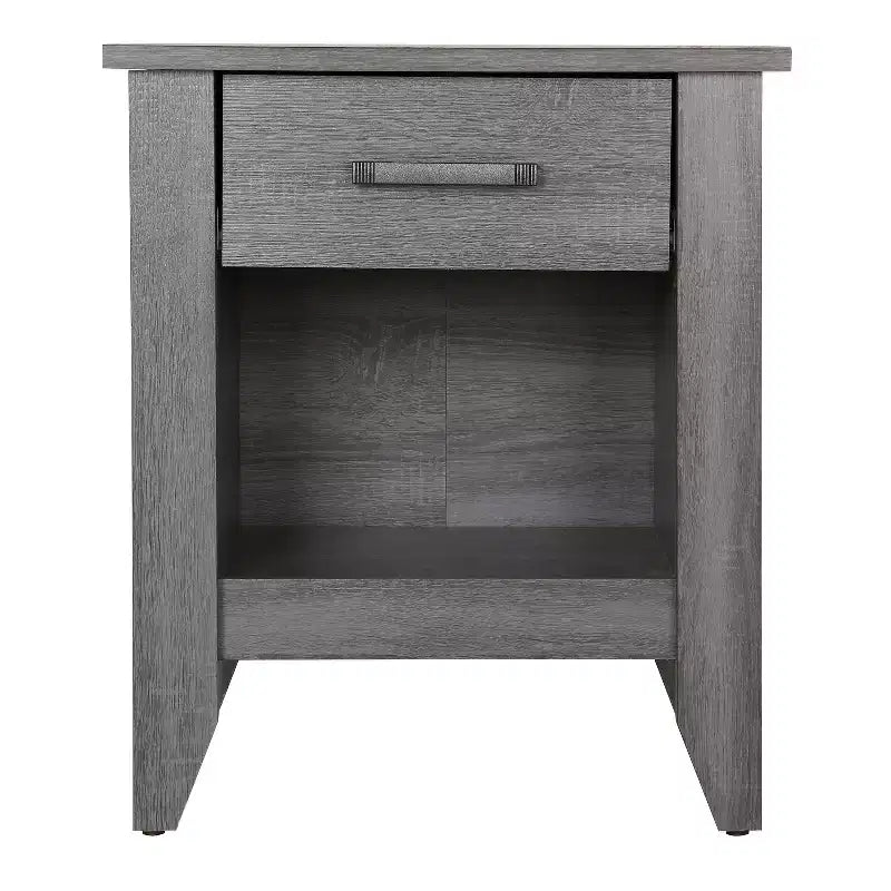 Table de chevet grise 24x21x18 Table de nuit compacte contemporaine avec finition lisse, espace de rangement et design moderne élégant