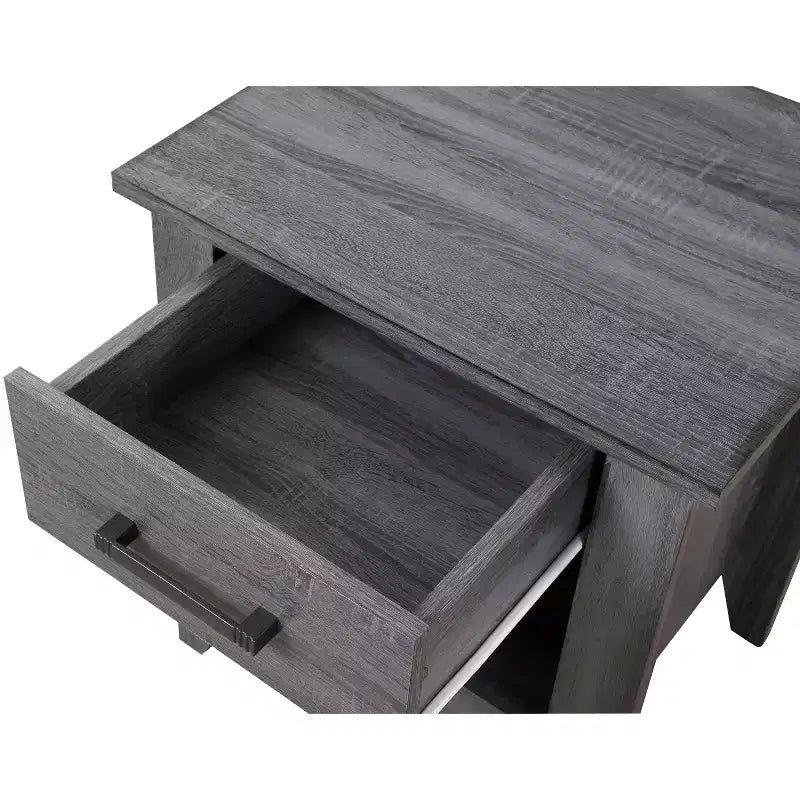 Table de chevet grise 24x21x18 Table de nuit compacte contemporaine avec finition lisse, espace de rangement et design moderne élégant