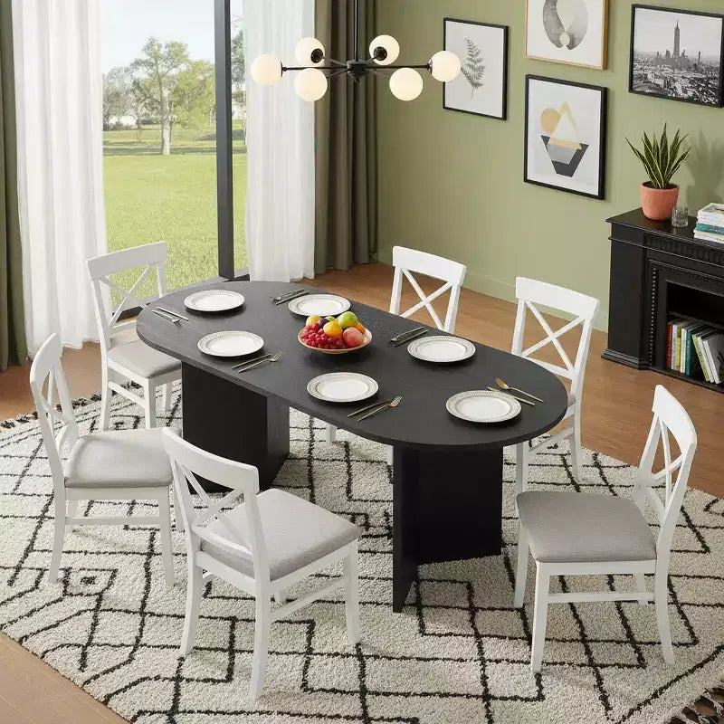Homy Casa Oval Dining Table, Black Wood Finish  Modern Minimalist Centerpiece