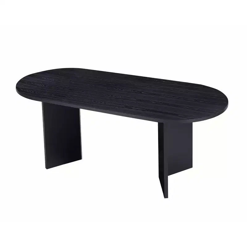 Table à manger ovale, finition bois noir, pièce maîtresse moderne et minimaliste