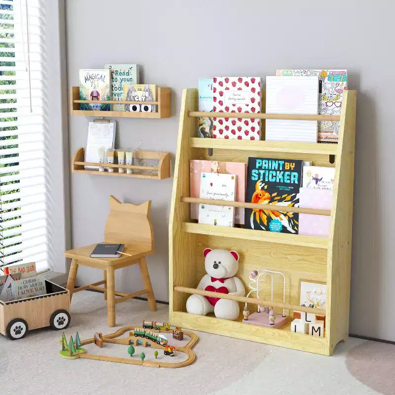 Étagère à livres pour enfants à 3 niveaux, porte-livres pour enfants, aide à garder les chambres, les salles de jeux et les salles de classe organisées, naturel