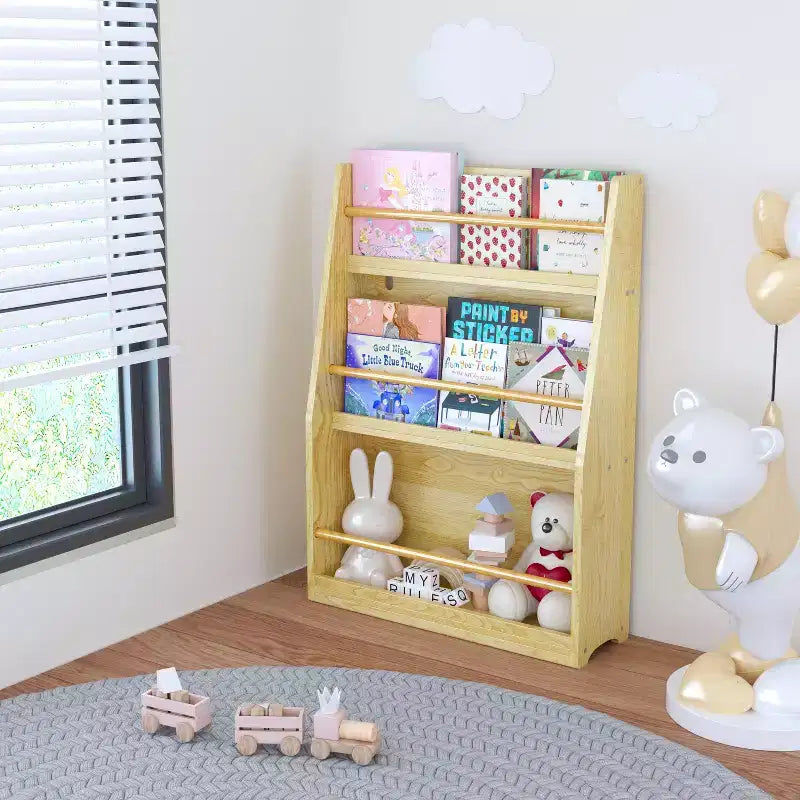Étagère à livres pour enfants à 3 niveaux, porte-livres pour enfants, aide à garder les chambres, les salles de jeux et les salles de classe organisées, naturel