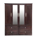 Keloyid Seusar Brownish Black Wood 61.42 in. Armoire with 4 Drawers, 2 Mirror, Hanging Rod and Shelves