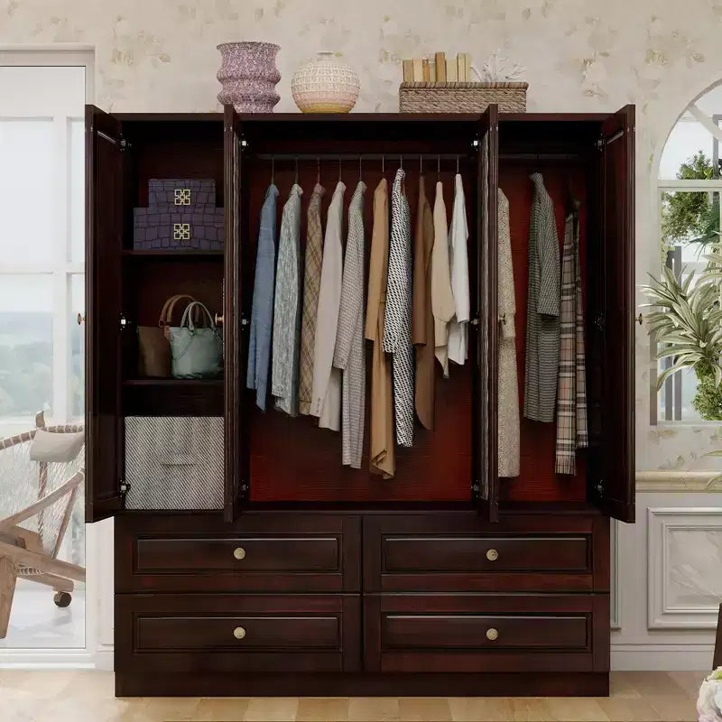 Armoire brun-noir de 156 cm avec 4 tiroirs, 2 miroirs, une tringle de suspension et des étagères