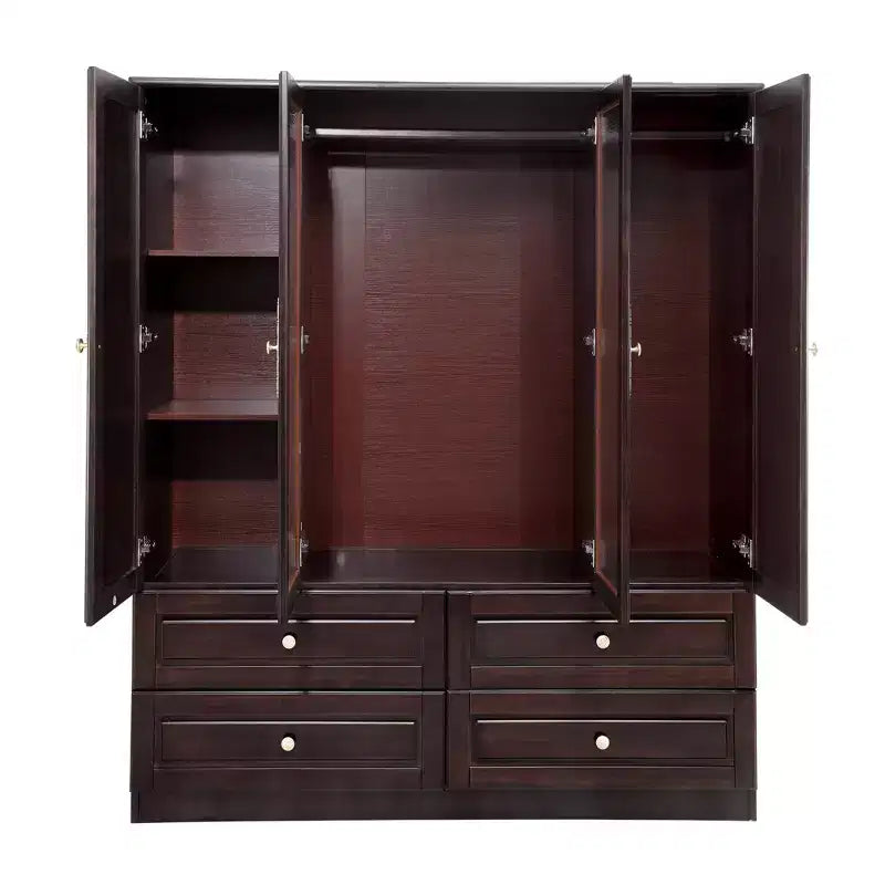 Armoire brun-noir de 156 cm avec 4 tiroirs, 2 miroirs, une tringle de suspension et des étagères