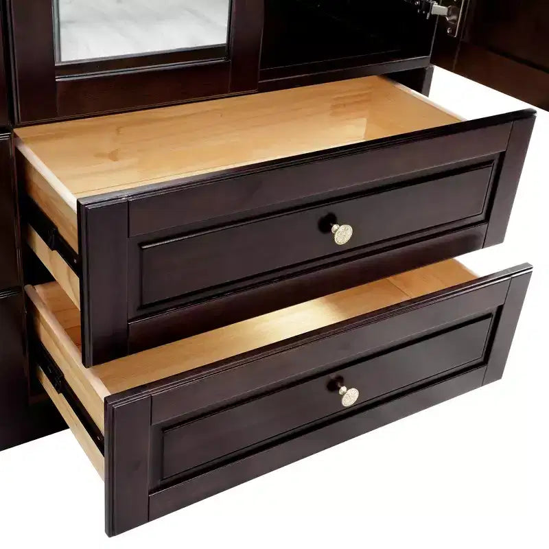 Armoire brun-noir de 156 cm avec 4 tiroirs, 2 miroirs, une tringle de suspension et des étagères