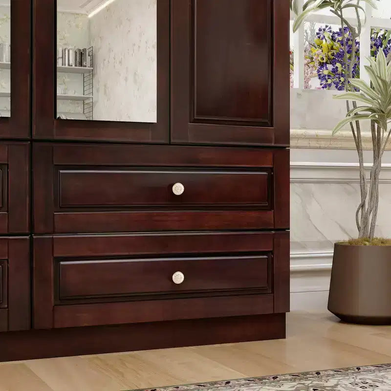 Armoire brun-noir de 156 cm avec 4 tiroirs, 2 miroirs, une tringle de suspension et des étagères