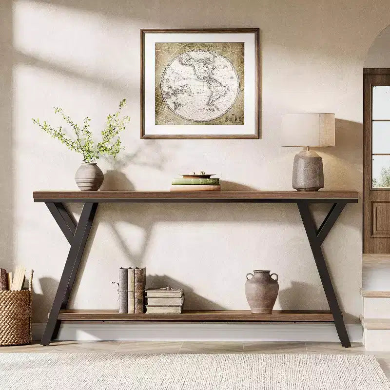 Lantine 70.9-Inch Narrow Long Entryway Console Table, 2-Tier Industrial Sofa Table Behind Couch for Hallway, Living Room, Foyer