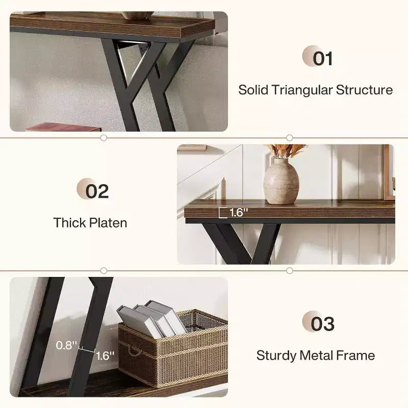 Console étroite de 70,9 pouces pour entrée longue, table de canapé industrielle à 2 niveaux derrière le canapé pour couloir, salon, hall d'entrée