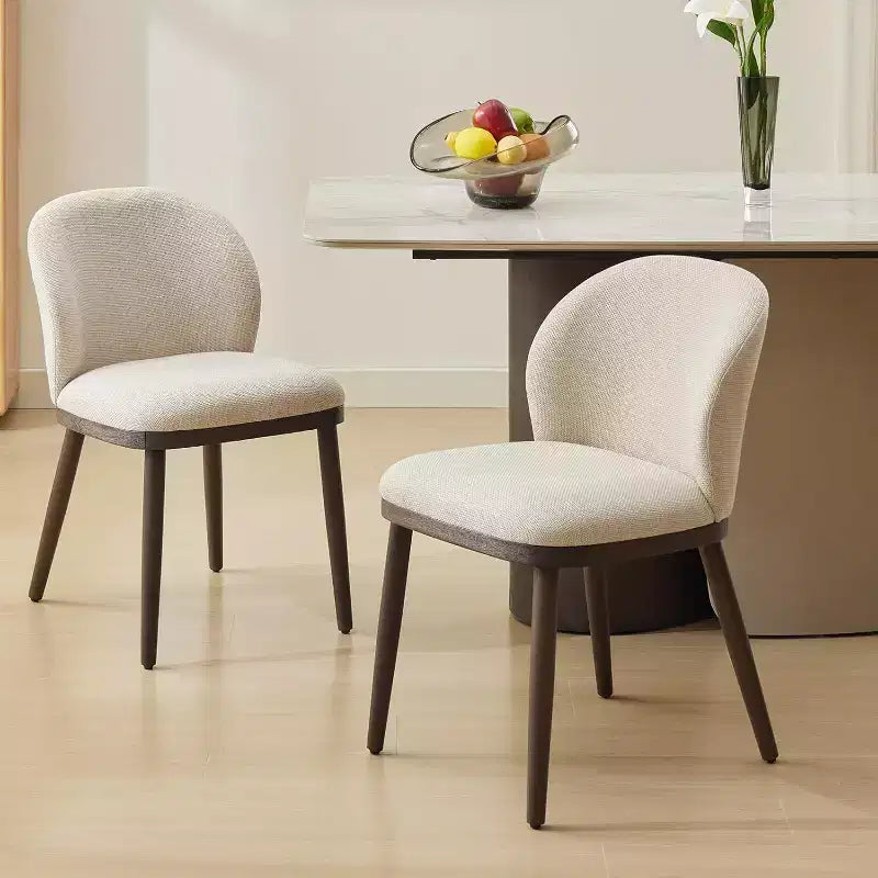 Acekool Set of 2 Retro Chairs - PU Leather Seats w/Steel Frame, Walnut Accent Backs, Cream for Small Spaces