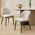 Acekool Set of 2 Retro Chairs - PU Leather Seats w/Steel Frame, Walnut Accent Backs, Cream for Small Spaces