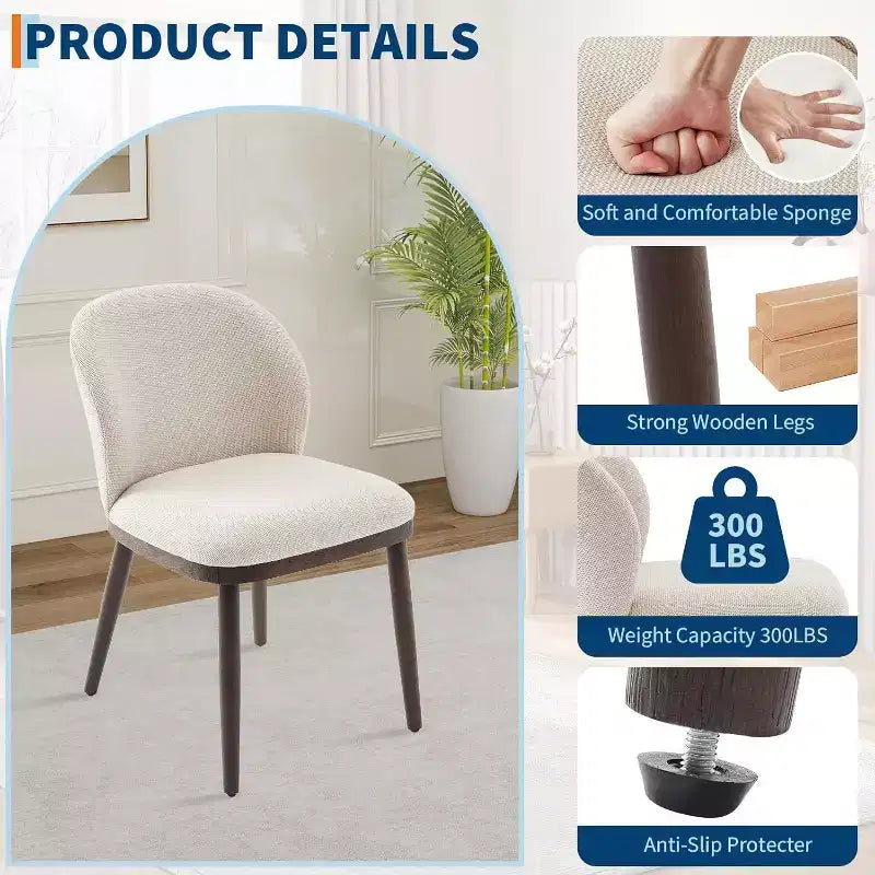 Lot de 2 Chaises Rétro - Assises en Similicuir avec Piètement en Acier, Dossiers Accentués Noyer, Crème pour Petits Espaces