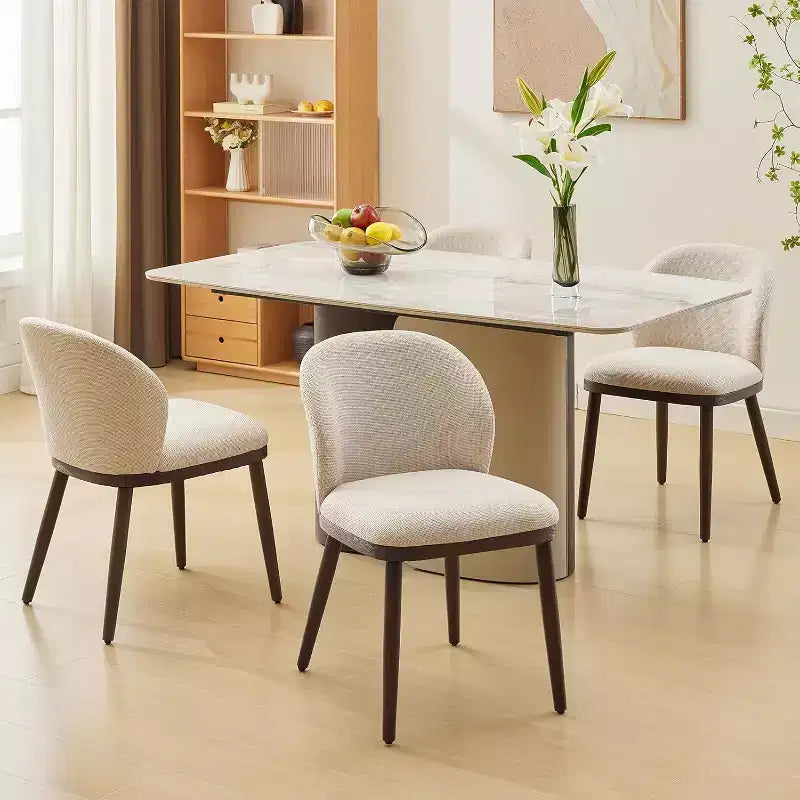 Lot de 2 Chaises Rétro - Assises en Similicuir avec Piètement en Acier, Dossiers Accentués Noyer, Crème pour Petits Espaces