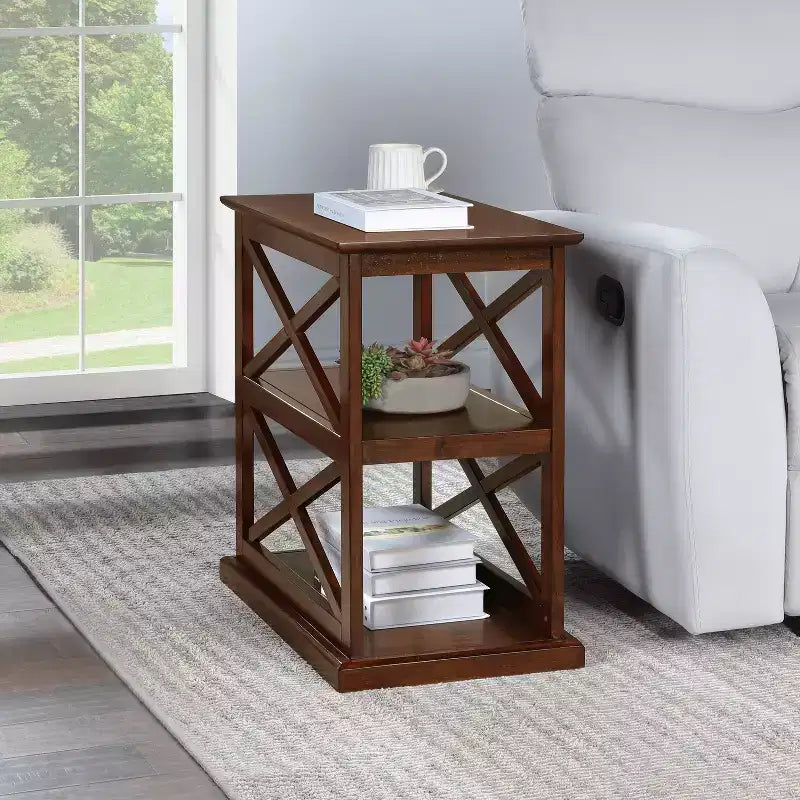 HomeStock 25 in.H Brown Color Rectangle Wood Table Top End Table 1 -piece