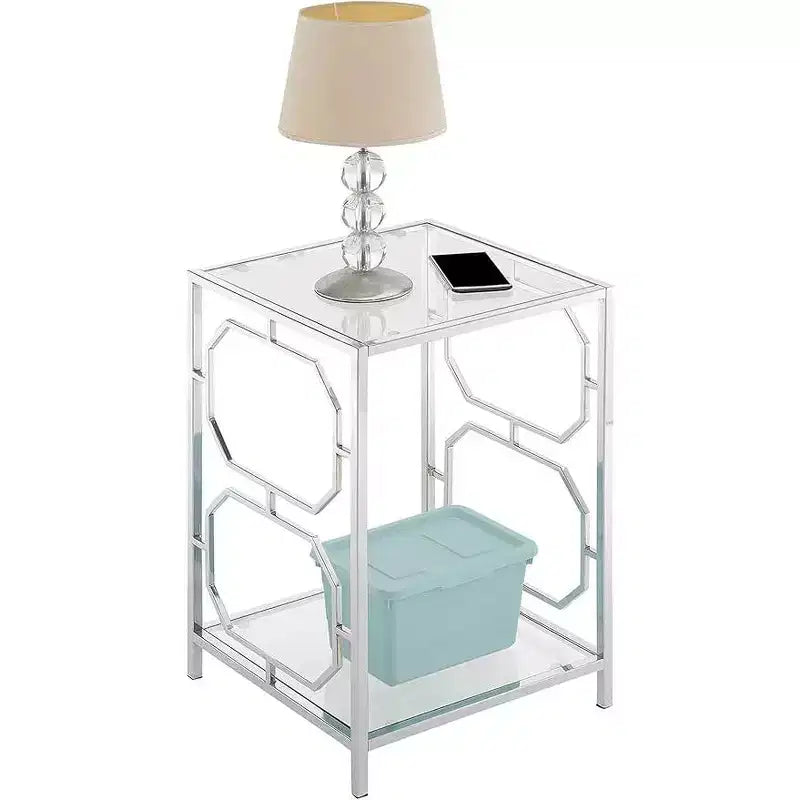 Table d'appoint rectangulaire en verre de couleur argent, hauteur 24 po, 1 pièce