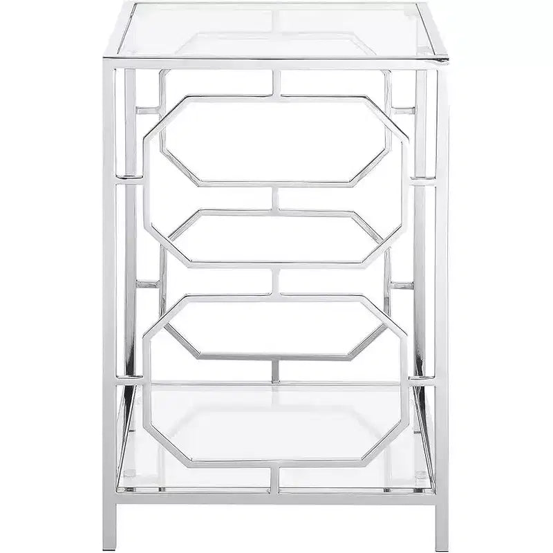 Table d'appoint rectangulaire en verre de couleur argent, hauteur 24 po, 1 pièce