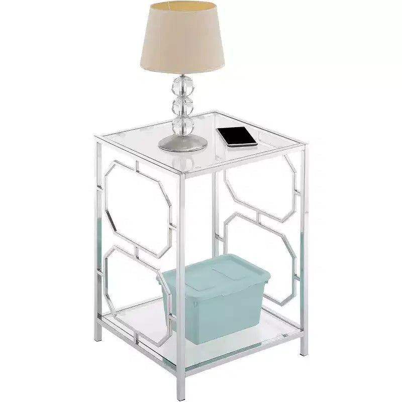 Table d'appoint rectangulaire en verre de couleur argent, hauteur 24 po, 1 pièce