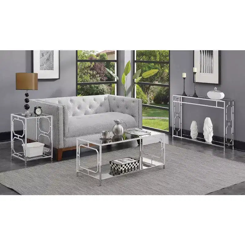 Table d'appoint rectangulaire en verre de couleur argent, hauteur 24 po, 1 pièce