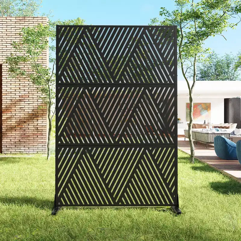 MAYEERTY Triangular V Shaped Black Galvanized Steel Screen Free Standing Decorative Screen for Balcony Patio Garden Room Divider