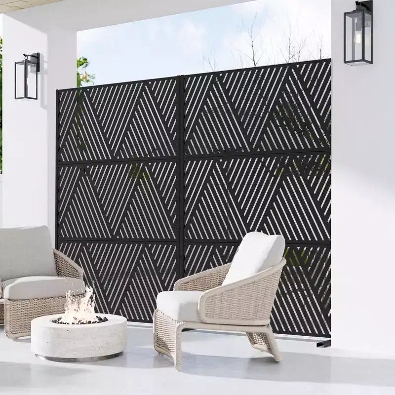 Paravent décoratif autoportant en acier galvanisé noir en forme de V triangulaire pour balcon, terrasse, jardin, séparateur de pièce