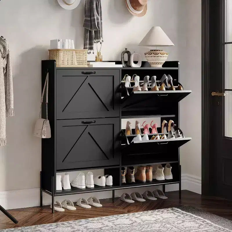 COZONY Shoe Cabinet with 4 Flip Drawers - Freestanding Shoe Storage Organizer with Metal Legs, Dry & Wet Separation for Entryway
