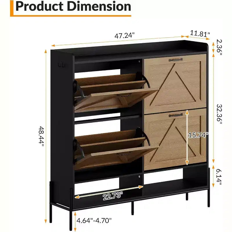 Meuble à chaussures avec 4 tiroirs basculants – Organisateur de rangement à chaussures sur pied avec pieds en métal, séparation sec et humide pour l'entrée