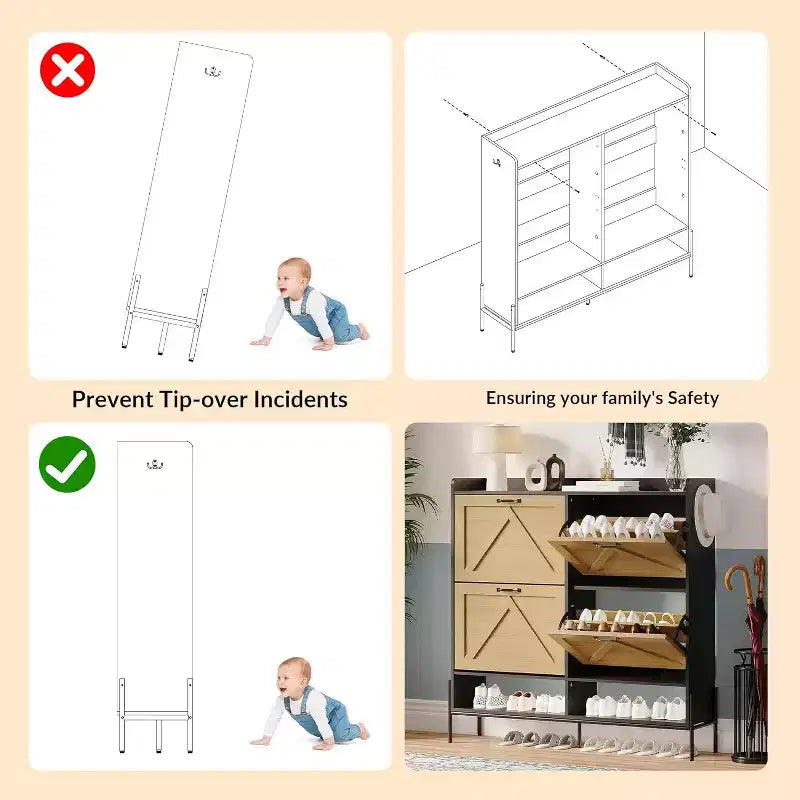 Meuble à chaussures avec 4 tiroirs basculants – Organisateur de rangement à chaussures sur pied avec pieds en métal, séparation sec et humide pour l'entrée