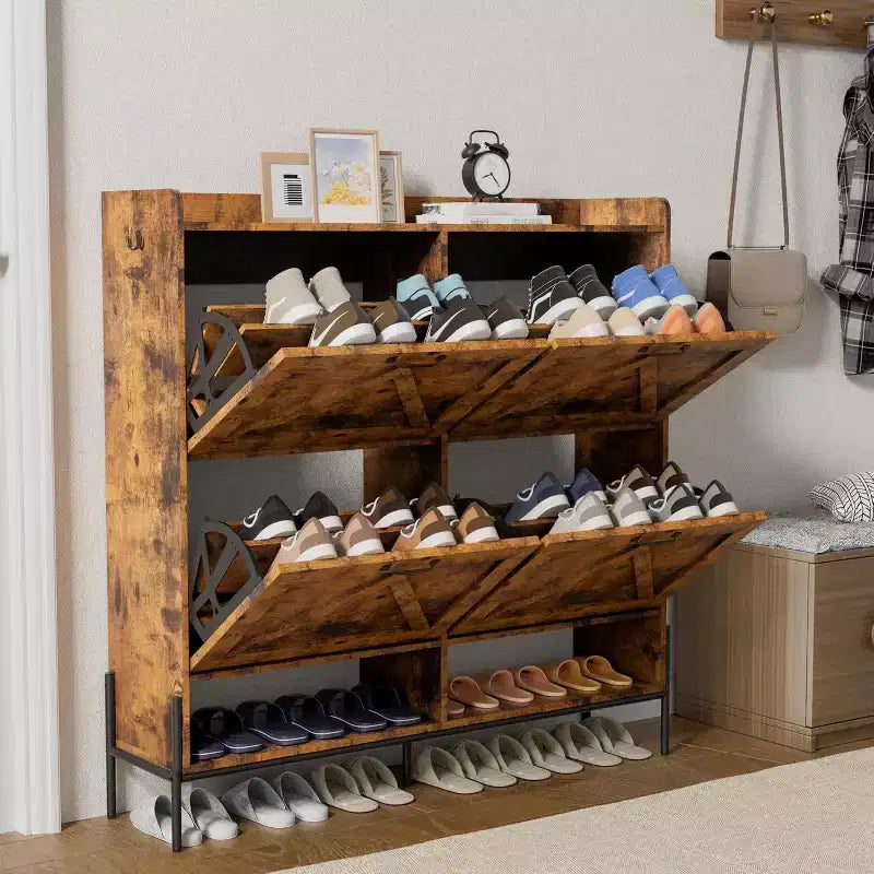 Meuble à chaussures avec 4 tiroirs basculants – Organisateur de rangement à chaussures sur pied avec pieds en métal, séparation sec et humide pour l'entrée