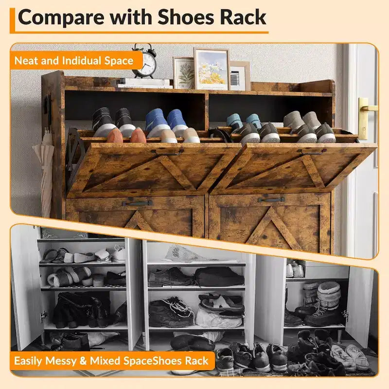 Meuble à chaussures avec 4 tiroirs basculants – Organisateur de rangement à chaussures sur pied avec pieds en métal, séparation sec et humide pour l'entrée