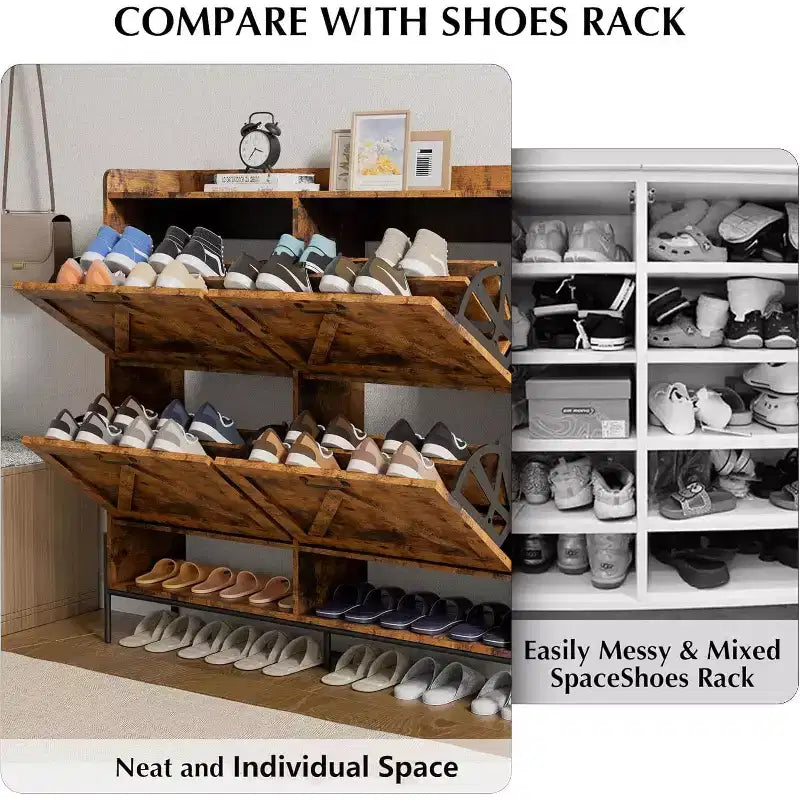 Meuble à chaussures avec 4 tiroirs basculants – Organisateur de rangement à chaussures sur pied avec pieds en métal, séparation sec et humide pour l'entrée