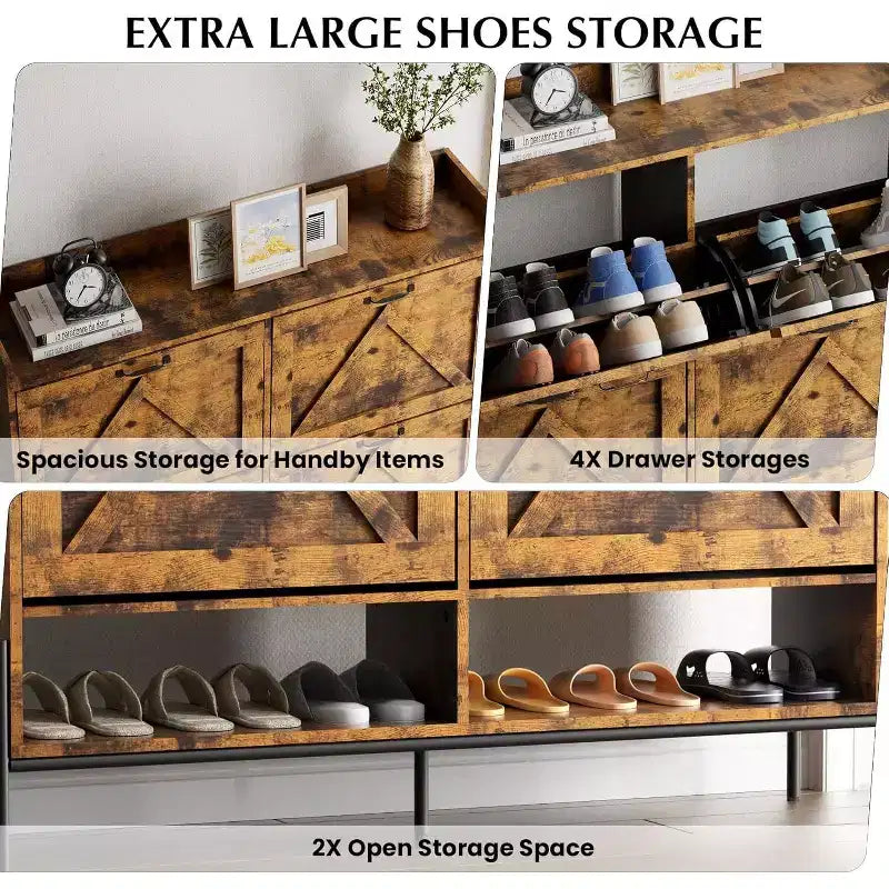 Meuble à chaussures avec 4 tiroirs basculants – Organisateur de rangement à chaussures sur pied avec pieds en métal, séparation sec et humide pour l'entrée