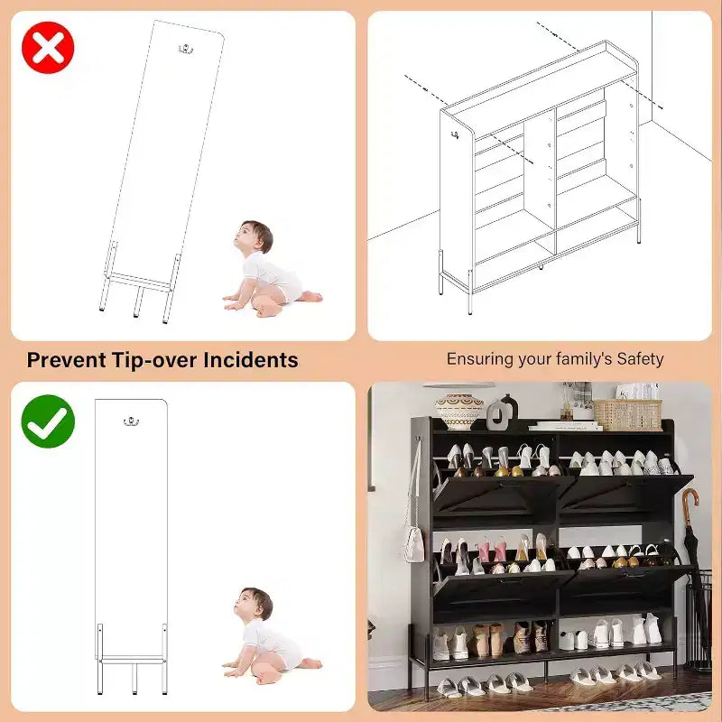 Meuble à chaussures avec 4 tiroirs basculants – Organisateur de rangement à chaussures sur pied avec pieds en métal, séparation sec et humide pour l'entrée