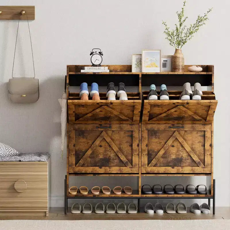 Meuble à chaussures avec 4 tiroirs basculants – Organisateur de rangement à chaussures sur pied avec pieds en métal, séparation sec et humide pour l'entrée