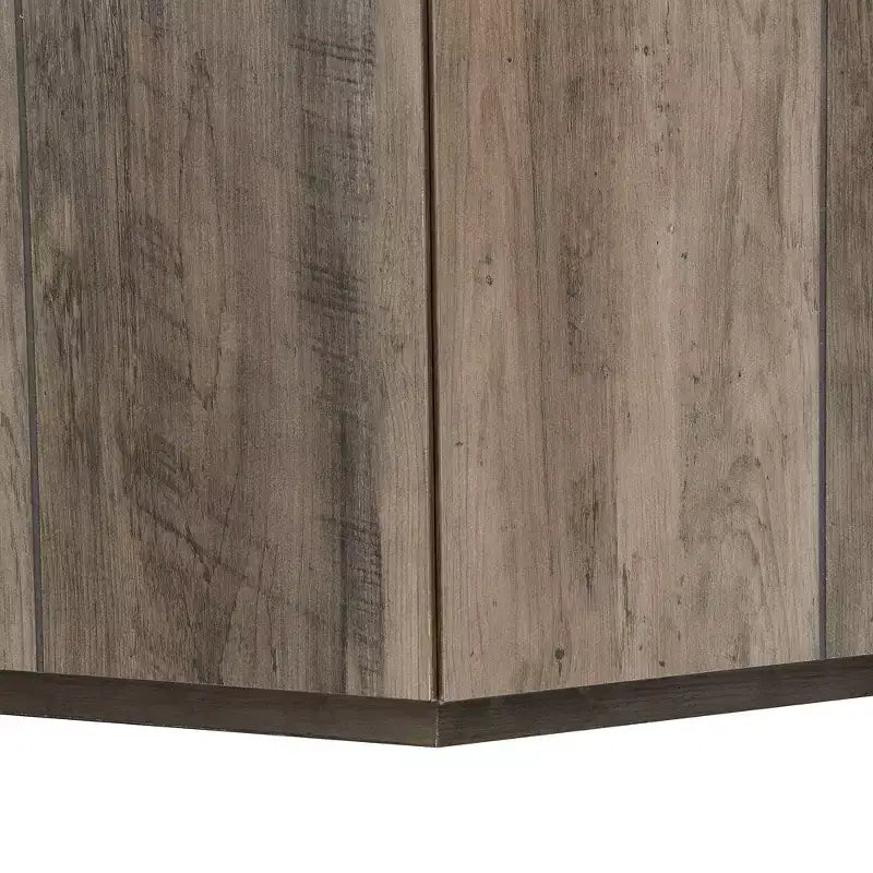 Table basse hexagonale rustique et rétro avec 2 tiroirs cachés, plateau en marbre et finition chêne pour salon