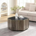 Zeus & Ruta Hexagonal Rustic Retro Coffee Table with 2 Hidden Drawers, Marble Top & Oak Finish for Living Room