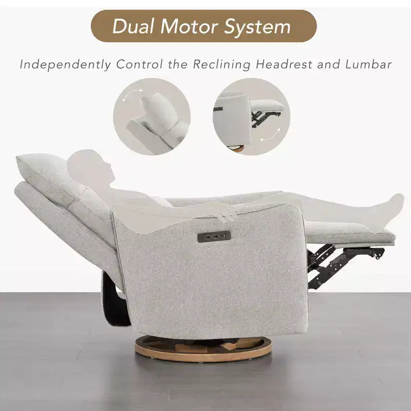 Fauteuil inclinable pivotant électrique à double moteur avec coussin lombaire pour chambre de bébé