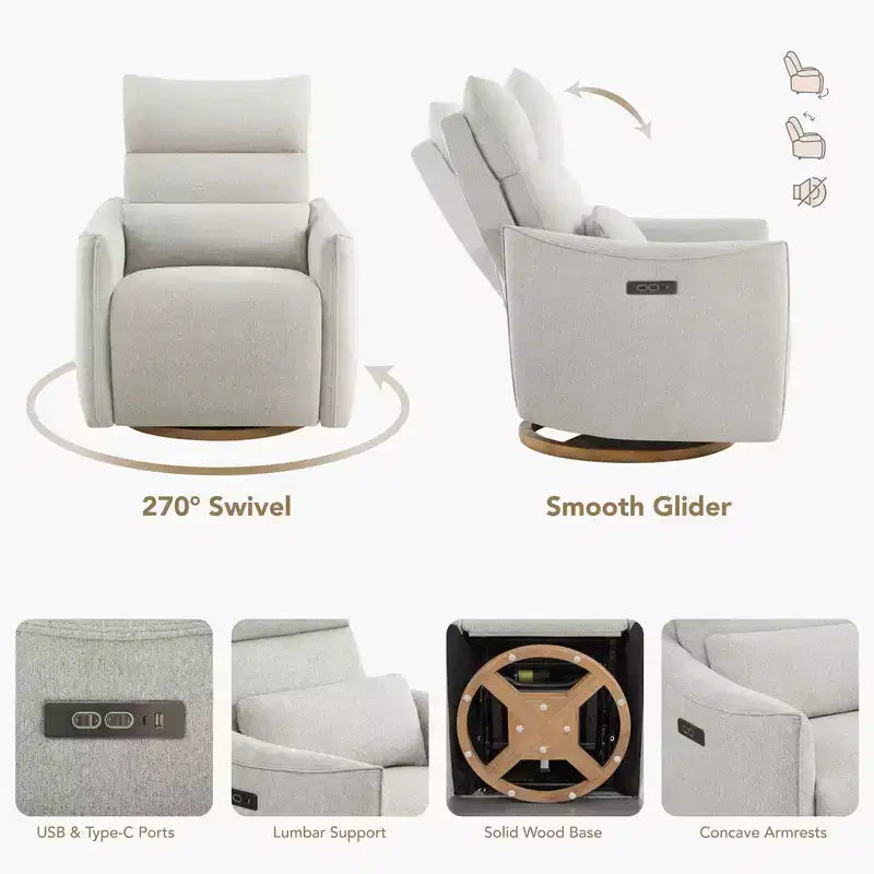 Fauteuil inclinable pivotant électrique à double moteur avec coussin lombaire pour chambre de bébé