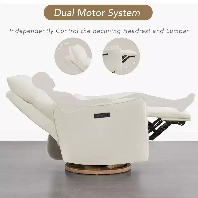 Fauteuil inclinable pivotant électrique à double moteur avec coussin lombaire pour chambre de bébé