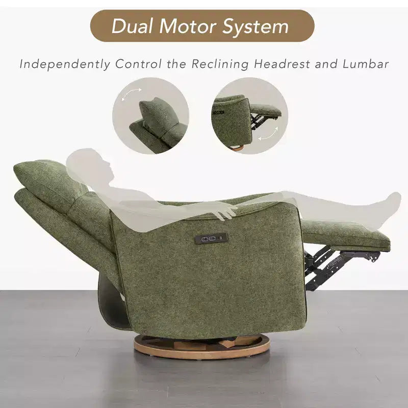 Fauteuil inclinable pivotant électrique à double moteur avec coussin lombaire pour chambre de bébé