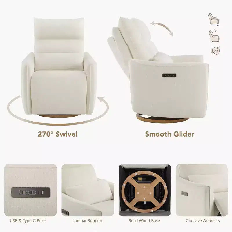Fauteuil inclinable pivotant électrique à double moteur avec coussin lombaire pour chambre de bébé
