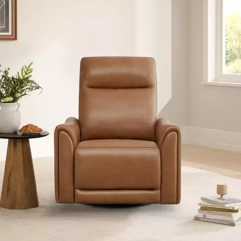 Fauteuil inclinable, pivotant et motorisé en cuir véritable, avec fonction balancelle pour chambre de bébé