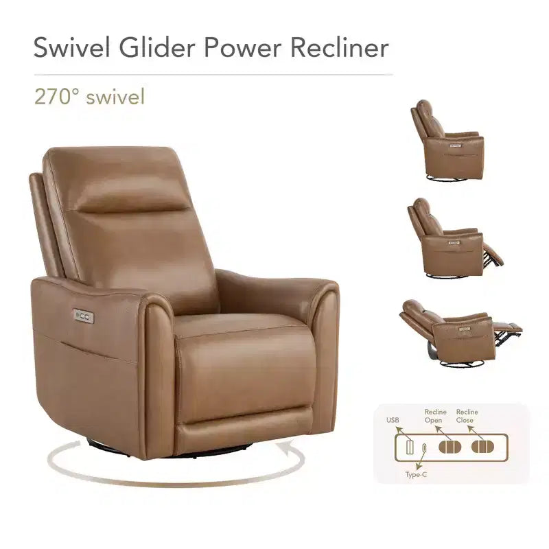 Fauteuil inclinable, pivotant et motorisé en cuir véritable, avec fonction balancelle pour chambre de bébé
