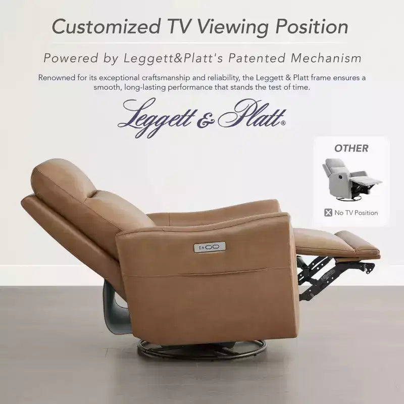 Fauteuil inclinable, pivotant et motorisé en cuir véritable, avec fonction balancelle pour chambre de bébé