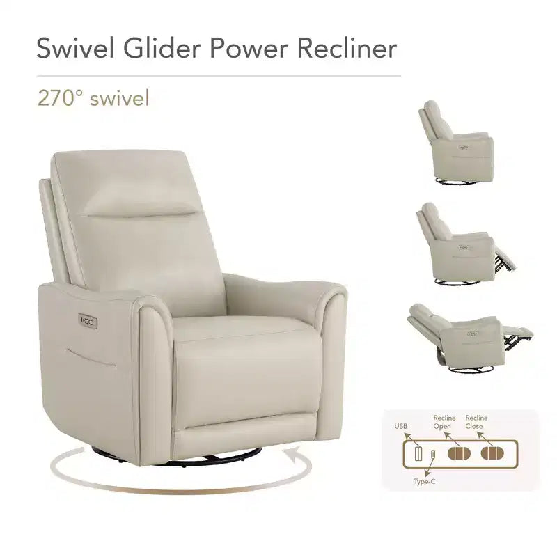 Fauteuil inclinable, pivotant et motorisé en cuir véritable, avec fonction balancelle pour chambre de bébé