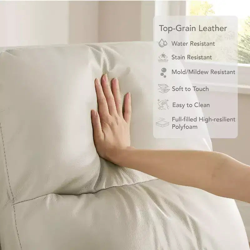 Fauteuil inclinable, pivotant et motorisé en cuir véritable, avec fonction balancelle pour chambre de bébé