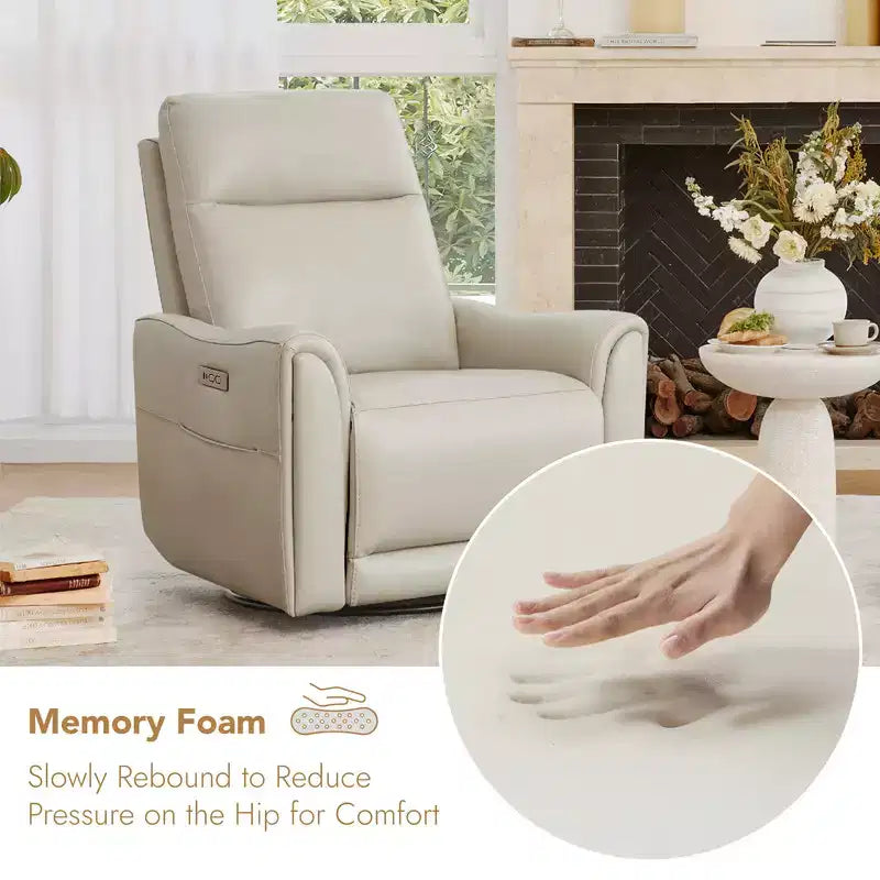 Fauteuil inclinable, pivotant et motorisé en cuir véritable, avec fonction balancelle pour chambre de bébé