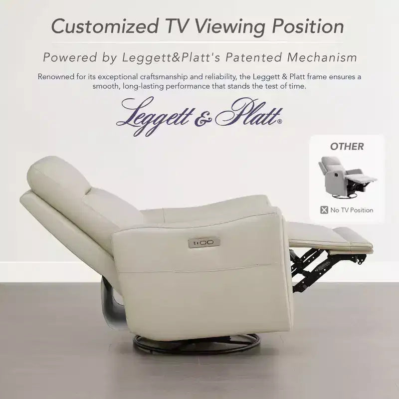Fauteuil inclinable, pivotant et motorisé en cuir véritable, avec fonction balancelle pour chambre de bébé