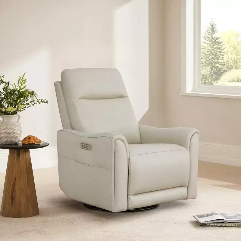 Fauteuil inclinable, pivotant et motorisé en cuir véritable, avec fonction balancelle pour chambre de bébé