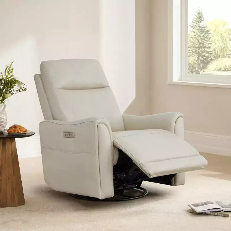 Spruce & Spring Genuine Leather Power Swivel Recliner Chair Nursery Glider